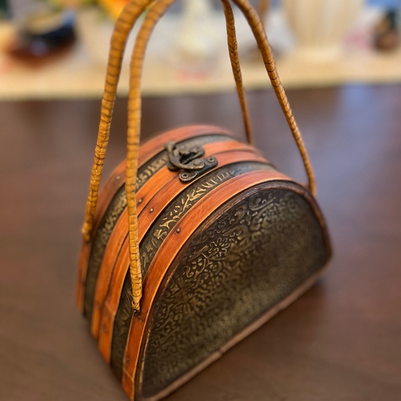Vintage 1940s Box Bag Purse, 1940s wood rattan and willow handbag, WW2 Box Bag - Picture 3 of 5